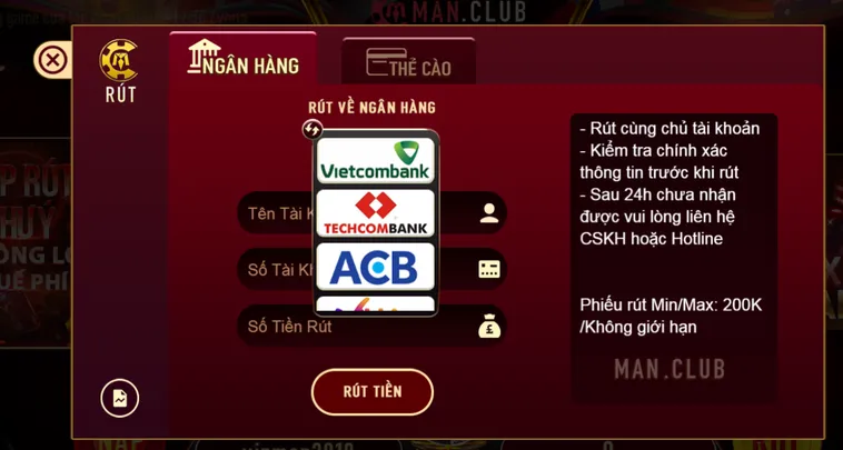 Quy Trình Rút Tiền Về Ngân Hàng Tại ManClub Nhanh Chóng An Toàn Cho Mọi Người Chơi Tại Đây